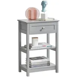 SoBuy Beistelltisch FBT46 - Grauer Nachttisch mit Schublade und Ablagen - Ablagetisch mit 1 Schublade und 2 Ablagen, pflegeleichte Oberfläche und einfache Montage - ideal für Schlafzimmer oder Wohnzimmer.