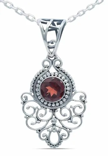 echt Silberkette mit Granat roter Edelstein Damen Kettenanhänger 925 Sterlingsilber Halskette Geschenk (AK1-113-52-55)