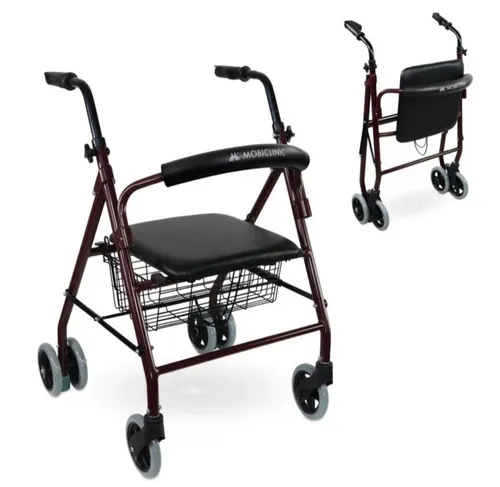 Mobiclinic Escorial Burdeos Faltbarer Rollator mit Rückenlehne