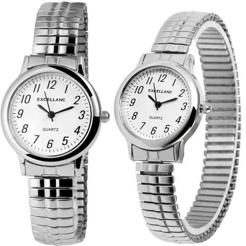 Damenuhr Armbanduhr Weiss Silber Zugarmband Stretch Zugband 1700001 Excellanc