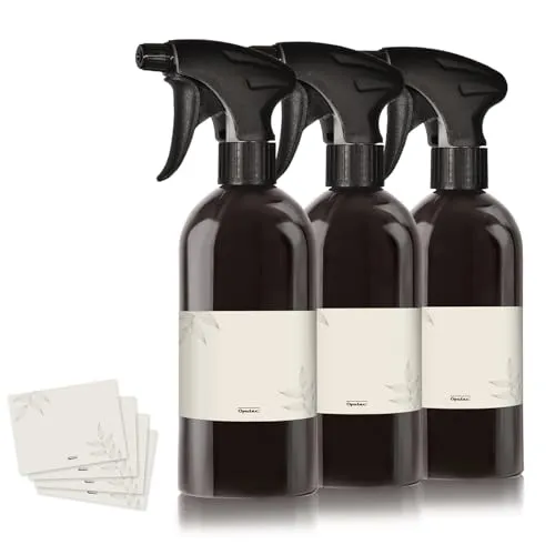 Produktbild Oputec 3 x 500ml Sprühflaschen aus Kunststoff Schwarz zum Befüllen, mit ergonomischem Sprühkopf + Etiketten