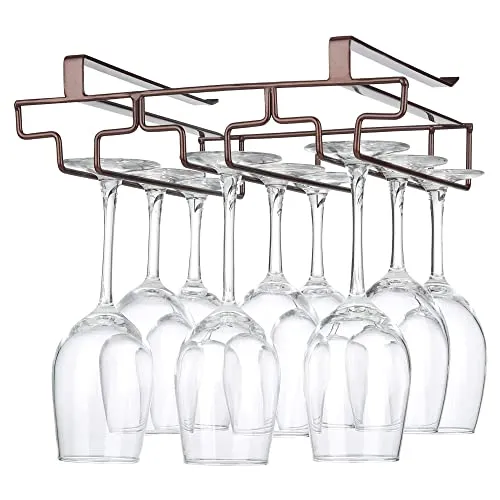 FOMANSH Weinglashalter unter dem Schrank, Gläserhalter für Weingläser Stielgläser, hängender Weinglasregal Glashalterung aus Metall, Gläser-Aufbewahrung für Küche, Bar und Restaurant, braun