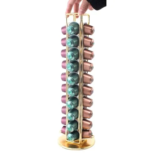SEVENLINE kapselhalter, kompatibel mit Nespresso, Original-Kapseln, Karussell-Aufbewahrungsregal, Kapsel-Organizer für 40 Kapseln (Gold)