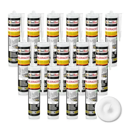 IsolBau Maleracryl 15 x 300 ml - Plastoelastische Dichtmasse für Innen- und Außenbereich - Spachtelmassen – Hochwertige Acryl-Dichtmasse, die auf feuchten Untergründen haftet, überstreichbar ist und für vielseitige Anwendungen wie Anschlussfugen und Rissabdichtungen geeignet ist.