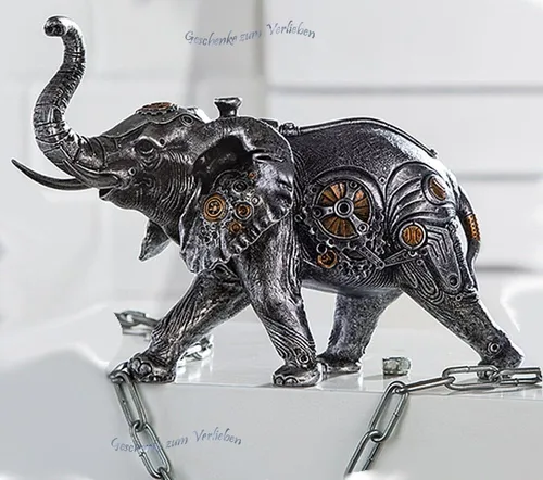 GILDE Steampunk Elephant Skulptur - modernes Design in Silber - Statuen: Hochwertige Kunstharz-Skulptur des Steampunk Elefanten, perfekt als Geschenk für besondere Anlässe wie Geburtstage, Hochzeiten oder Weihnachten.