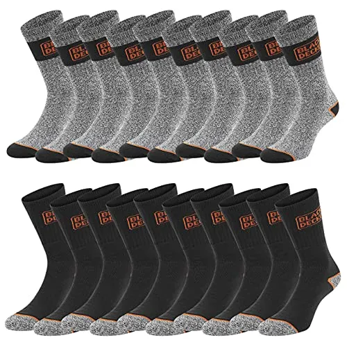 BLACK+DECKER Crew Work Socks Unisex Herren Damen Arbeitssocken Regular Socken 10er Pack 39-42 43-46 47-49 50-52 Baumwolle Schwarz Grau Wadenlang, Größe:39-42, Farbe:Farbmix 6