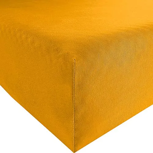 REDBEST Jersey-Stretch Spannbettlaken San Francisco 100% Baumwolle, Mandarine Größe 90x190 cm - 100x200 cm - weiche Qualität, bügelfrei, Rundumgummi, bis 20 cm Höhe