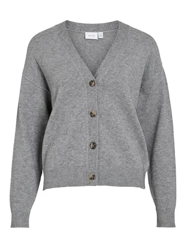 VILA VIRIL V-NECK KNIT CARDIGAN - NOOS - Modische Strickjacke für Damen in Grau, aus strapazierfähigem Feinstrick, ideal für gemütliche Tage. Pflegeleicht und langlebig, perfekt für den Alltag.
