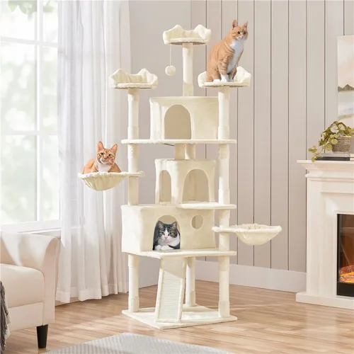 Yaheetech XXL Katzenkratzbaum Katzenbaum Kletterbaum 194 cm, Stabil mit Plüsch Sisalseil, kratzbaum für Katzen deckenhoch Beige - Beige