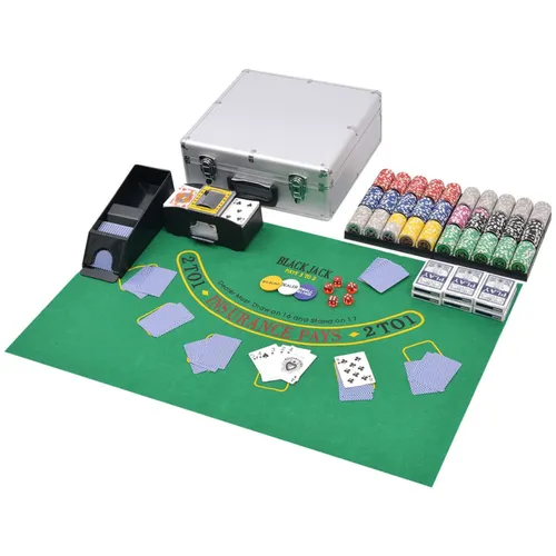Kombiniertes Poker Blackjack Set - 600 Laserchips im luxuriösen Aluminiumgehäuse, inkl. Kartenmischer und Casinowürfel für unvergessliche Spielabende