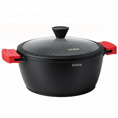 briebe Black Titanium Kochtopf, 28 cm - Kochtöpfe mit innovativer PFOA-freier Antihaftbeschichtung aus Titan, ideal für gesundes Kochen mit minimalem Öl, geeignet für alle Herdarten und backofenfest bis 230°C.