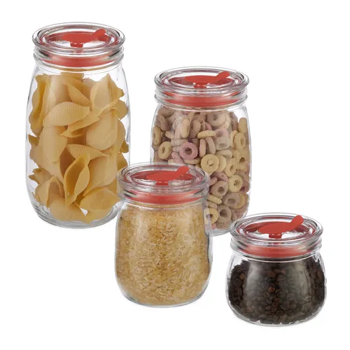 Vorratsgläser 4er Set, Glasbehälter, Gewürzglas, Einmachglas, Bonbonglas Deckel
