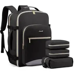 LOVEVOOK Handgepäck Rucksack 40L Schwarz-Grau - Wasserdichter 40L Rucksack mit separatem Laptopfach für bis zu 17 Zoll. Koffer-Design für einfaches Packen und 3 Packwürfel zur optimalen Organisation. Ideal für Reisen, Geschäftsreisen und den Alltag.