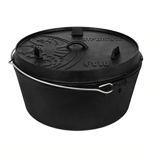Petromax Feuertopf ft18-t - Dutch Oven aus Gusseisen, 16,1L für bis zu 20 Personen, ideal für Outdoor-Kochen und vielseitig einsetzbar als Pfanne oder Servierteller
