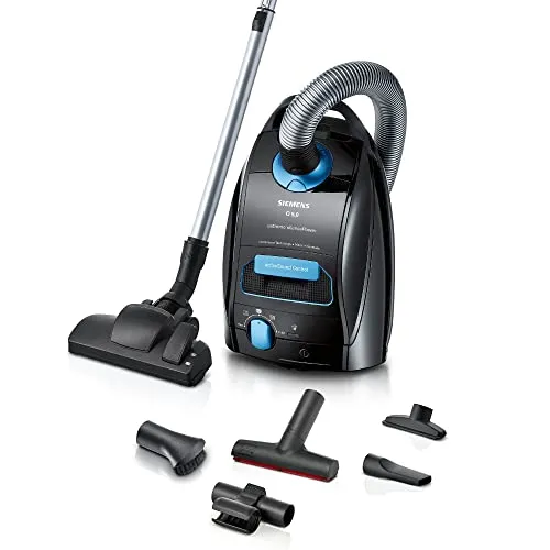 Siemens VSQ5X500 Staubsauger - Vielseitiger Staubsauger mit Beutel für alle Bodentypen, Kombibürste für schnelle Reinigung und 10 Meter Kabel für flexibles Saugen ohne häufiges Steckdosenwechseln.