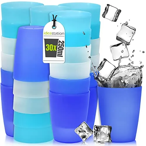 idea-station NEO Plastikbecher 30 x 250 ml - ice-edition - bruchsichere Trinkbecher Plastik - wiederverwendbare Becher aus Plastik - perfekt für Party, Outdoor, Camping