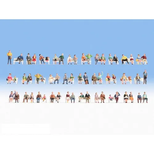 NOCH TT Mega Spar-Set Bemalt, Sitzend - 60 bemalte Sitzfiguren für Modelleisenbahnen, ideal für die detailreiche Gestaltung von Landschaften und Szenen.