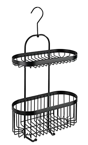 WENKO Bad-Caddy Classic Plus Black - Duschregal mit hochwertigem Rostschutz, stilvoll und ohne Bohren zu befestigen, 26,5 x 47 x 12,5 cm
