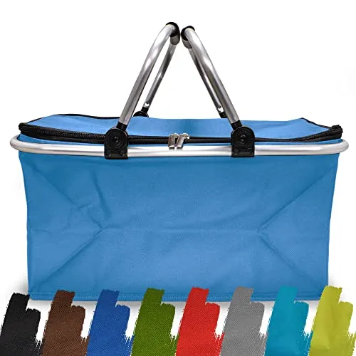 Einkaufskorb faltbar 25L - ideal für den Wocheneinkauf I Mit gepolsterten Tragegriffen & Reißverschluss am Deckel I Leicht klappbar & kompakt I Klappkorb 10kg belastbar I Faltkorb als Picknickkorb