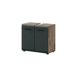 xonox.home Waschbeckenunterschrank Ice 60x54x30 cm - Stilvoller Waschbeckenunterschrank in Nox Oak Nachbildung und schwarz matt, bietet kompakte Funktionalität mit 2 Türen und viel Stauraum für Ihr Bad.
