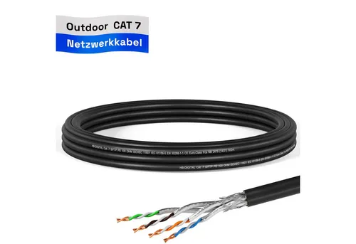 HB-DIGITAL Kabel CAT 7 Outdoor AWG23 Netzwerkkabel, Netzwerkstecker, (500 cm), Premium Qualität mit Ø 7,2mm Außendurchmesser