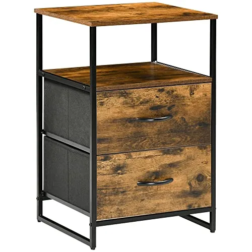 HOMCOM Kommode Aufbewahrungsschrank mit 2 Schubladen - Stilvolle Kommode im Industriedesign mit 2 faltbaren Stoffschubladen und 2 Regalen für optimalen Stauraum. Robuster Stahlrahmen und pflegeleichte MDF-Platten, ideal für Wohnzimmer oder Schlafzimmer.