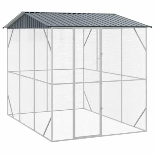 vidaXL Voliere Anthrazit 310x227x247 cm aus Stahl - Geräumiger Vogelkäfig für drinnen und draußen, mit langlebiger Stahlkonstruktion und ausbruchssicheren Riegeln für Sicherheit und Komfort deiner Vögel.