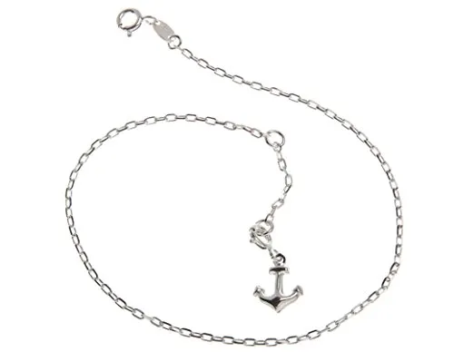 Silberketten Store Fußkette Silber (Ankerkette) mit Anhänger Anker - 1,7mm Breite, Länge 26cm - echt 925 Silber