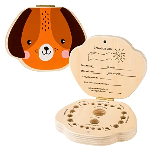 hej kiddo Zahndose Milchzähne | Zahnbox für Milchzähne | Milchzahndose Jungen & Mädchen für erstes Zähnchen | Zahnfee Geschenke Jungen | Milk Tooth Box (Hund)
