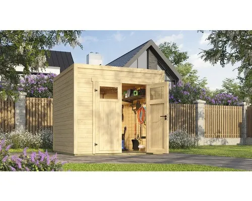 Weka Gartenhaus Batu 2 Flachdach Doppeltür - Holz-Gartenhäuser mit modernem Design, 28 mm starke Wände aus nordischer Fichte sorgen für Stabilität und Langlebigkeit. Ideal als Stauraum oder Hobbyraum, einfach zu montieren.