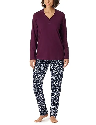 Schiesser Damen Schlafanzug lang Baumwolle-Nightwear Pyjamaset, Pflaume_180121, 50