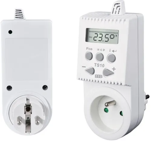 Elektrobock Steckdosenthermostat TS10 mit Display - Steckdosenthermostat für Heizgeräte mit Frostschutzfunktion und bis zu 4 einstellbaren Zeitintervallen pro Tag. Ideal für effizientes Heizen und Kindersicherung.