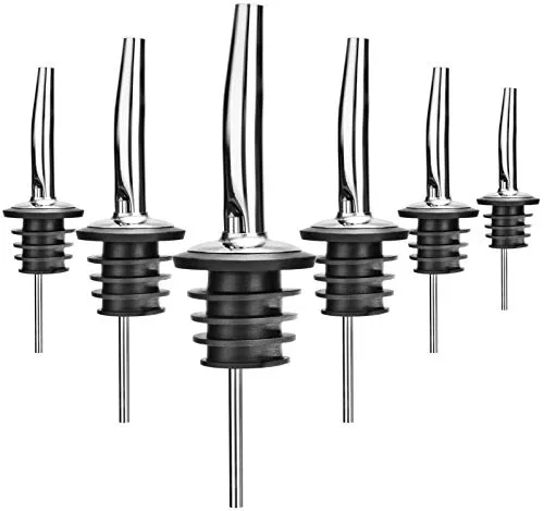 com-four® 6x Flaschenausgießer Edelstahl – Dosier, Ausgießer für Schnaps, Rum, Whiskey, Öl, Essig – Portionierer für Bar, Cocktails für alle gängigen Flaschen (06 Stück - silberfarben - ohne Deckel)