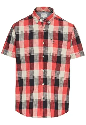 camel active Herren Kariertes Kurzarmhemd aus Reiner Baumwolle Rot - T-Shirts für Herren mit Button-Down-Kragen, leichtem Used-Look und praktischer Brusttasche für Essentials – perfekt für lässige Anlässe!