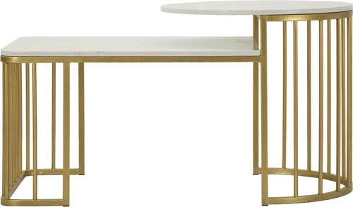 Couchtisch Tavolo 90 x 50 x 50 cm Metall Marmor Gold Weiß