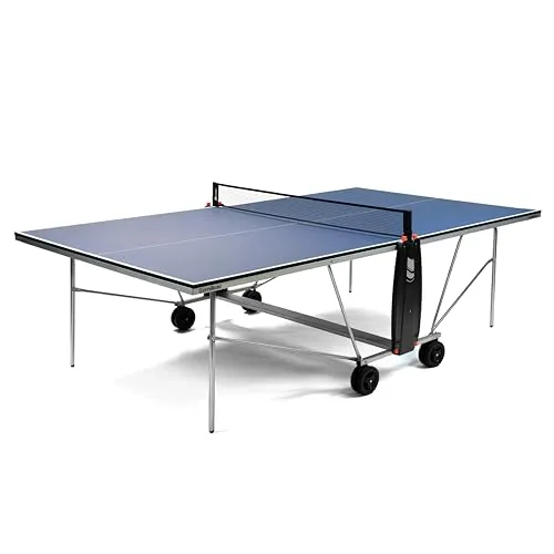 CORNILLEAU Challenger Indoor Tischtennisplatte – Klappbar, Rollbar, TÜV geprüft, 16 mm Spielplatte, Solo Spielen möglich, Robuster Rahmen, Blau – Ideal für Freizeit und Einsteiger
