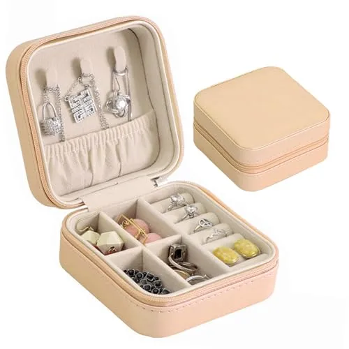 Schmuckkästchen Reise,Schmucktasche,10 x 10 cm Schmuckkasten klein,Schmuck Reiseetui,Schmuckschatulle,Kleines Schmuckkästchen,Schmuckaufbewahrung,Reise Schmucketui,Schmuckbox klein für Mädchen-Rosa