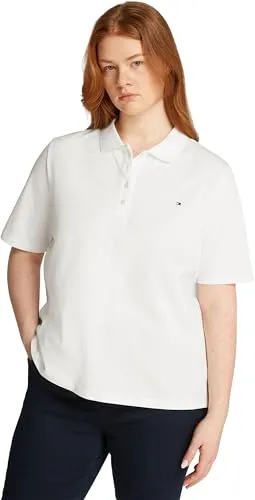 Tommy Hilfiger Damen Poloshirt Kurzarm Regular Fit, Weiß (Ecru), Größe 48