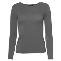 Muse Rundhalsshirt Basic Rundhals Langarmshirt Skinny Fit 1093 grau S