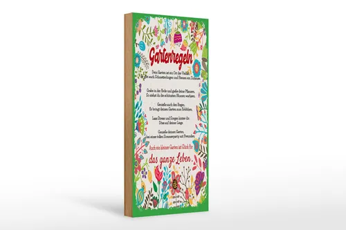 Holzschild Spruch 27x10 cm Gartenregeln Garten ist Ort der Vielfalt Schild