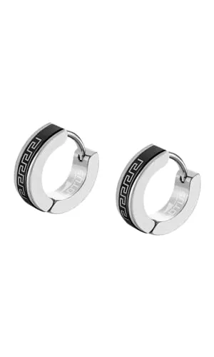 Lotus Style Ohrringe für Herren aus Edelstahl in der Farbe Silber und Schwarz, Maße: 1,18x0,4 cm, LS2159-4/1