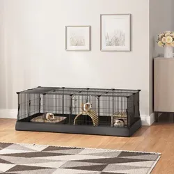 SONGMICS Kleintierlaufstall mit Doppeltür - Freigehege für Kaninchen und Meerschweinchen - Geräumiges Kleintiergehege mit praktischen Doppeltüren für einfachen Zugang. Robuste Konstruktion und flexible Gitterplatten sorgen für Sicherheit und Anpassungsfähigkeit. Ideal für ein sicheres und komfortables Zuhause Ihrer kleinen Lieblinge.
