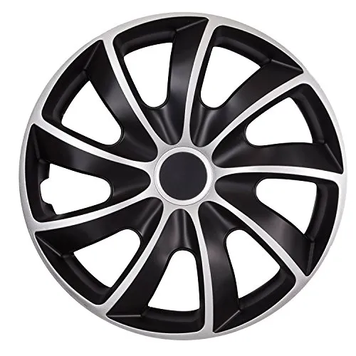NRM Quad Bicolor Radzierblende 1 x Universal Radkappe 1x Stück aus hochwertigem Kunststoff (Schwarz/Silber, 15