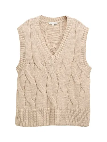 TOM TAILOR Damen Pullunder 1047708, Soft Taupe Melange, L - Eleganter Pullunder für Damen in Melange-Optik mit Zopfmuster. Aus weichem Strickmaterial mit Wollanteil, ideal für ein warmes und angenehmes Tragegefühl.