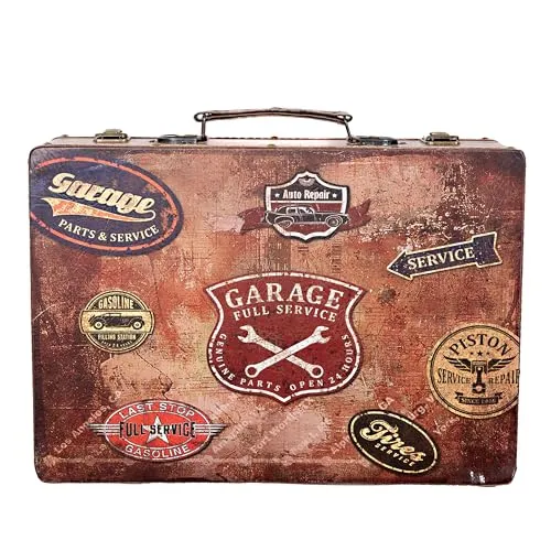 Birendy Truhe Kiste Reise, Auto Koffer, Kofferset, Mit Kunstleder Schatzkiste Piratenkiste, Holzbox (1712-CarService-XL-36cm)