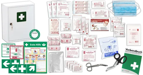 WM-Teamsport Erste-Hilfe-Set Verbandschrank Medisan A mit Inhalt nach DIN 13157 +Aushang, Aufkleber