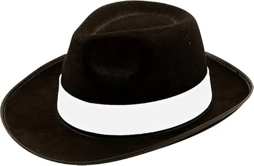Adults Gangster Hat Black with White Band Mafia Fancy Dress Costume Accessory