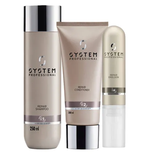 System Professional Repair Set Shampoo Conditioner Emulsion - Haarpflege-Set für alle Haartypen, sorgt für intensive Pflege und Feuchtigkeit. Ideal für coloriertes und strapaziertes Haar. Mit geprüfter Qualität für optimale Ergebnisse.