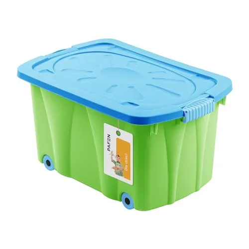 PAFEN Piraten Spielzeugkiste 49l mit Rollen - Schatzkiste 58 x 29,5 x 37,5cm - Spielzeugbehälter Aufbewahrungsbox für Kinder Ordnungsbox, Erbsengrün