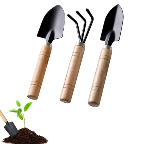 Gartenwerkzeug Set, 3-teiliges Gartengeräte Set Gartenschaufel Klein, Holzgriff Handheld Garten Schaufeln, Gartenarbeit Kleine Schaufel Ggartenset für Bonsai Werkzeug Pflanze Topfblumen